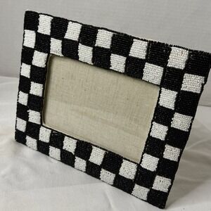 Black And White McKenzie Child Style 5x7 Checkered Photo Picture Frame Beaded